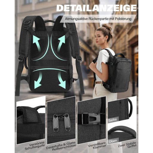 Rucsac laptop VANKEV 45x36x20, bagaj de mână pentru călătorii Easyjet, gri