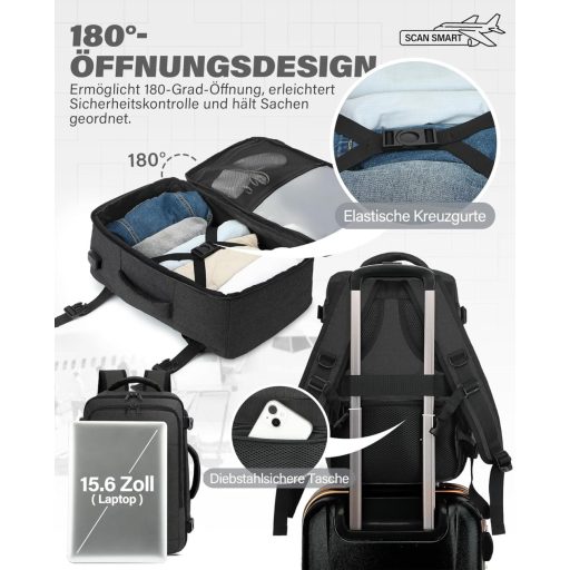 Rucsac laptop VANKEV 45x36x20, bagaj de mână pentru călătorii Easyjet, gri