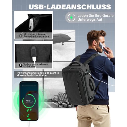 Rucsac laptop VANKEV 45x36x20, bagaj de mână pentru călătorii Easyjet, gri