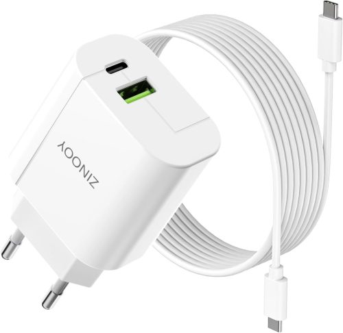 Încărcător rapid USB-C Zinooy 20W, Adaptor de perete compact cu 2 porturi pentru iPhone 16/16 Pro/15/15 Pro, Încărcător USB universal pentru dispozitive Apple