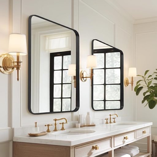 LunaMirror Fekete Fali Tükör 60x90 cm - Modern Alumínium Kerettel Fürdőszobába, Hálóba, Nappaliba - Függőlegesen és Vízszintesen Akasztható