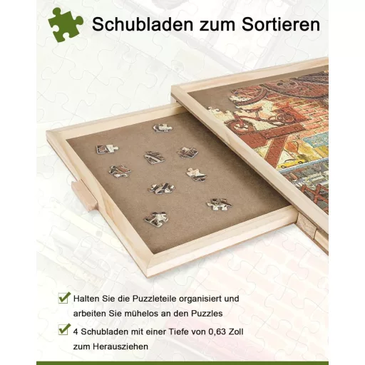 Truwheelz Forgatható Puzzle Asztal 2000 Darabos Kirakóhoz - 72,4x102 cm Fa Kirakós Tábla 4 Fiókkal és Fedéllel, Felnőtteknek