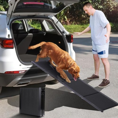 Rampă pliabilă pentru câini 70 kg pentru mașină - Suprafață antiderapantă, Cadru ușor din aluminiu 160 cm