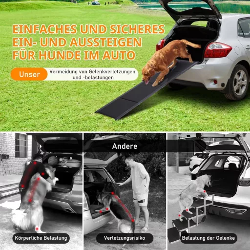 Összecsukható Kutya Rámpa 70 kg Autóhoz - Csúszásmentes Felülettel, Könnyű Alumínium Váz 160 cm