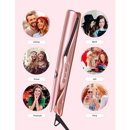 LANDOT 2 az 1-ben Hajvasaló és Hajgöndörítő - Professzionális Hajformázó Íves Lapokkal Egyenesítéshez és Hullámosításhoz