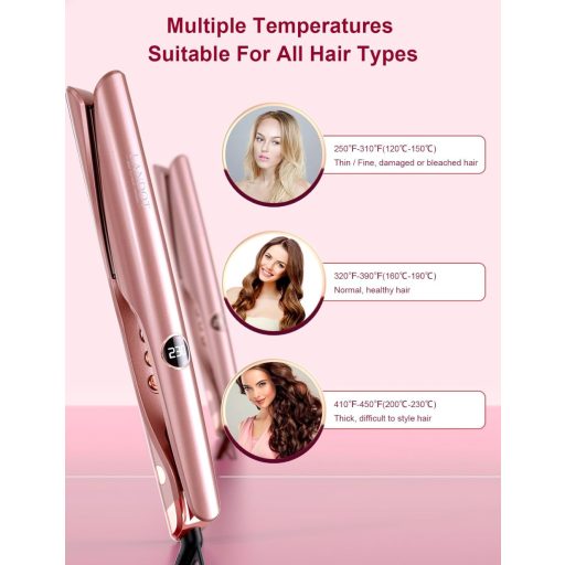 Placă de păr și ondulator 2 în 1 LANDOT - Dispozitiv profesional de coafat cu plăci curbate pentru îndreptare și ondulare