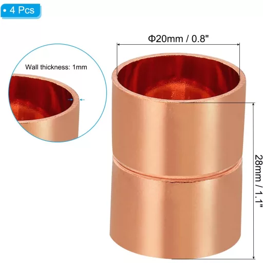 PATIKIL 20mm Réz Csatlakozó Idomok 4db Egyenes Csőidom Hegesztett HVAC Klíma Hűtéshez