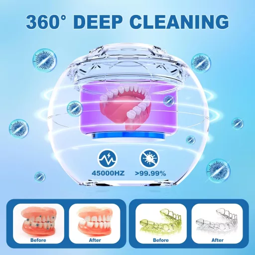 Dispozitiv de curățare cu ultrasunete pentru aparate dentare TMEOIIPY, 45 kHz, sterilizator UV, 190 ml
