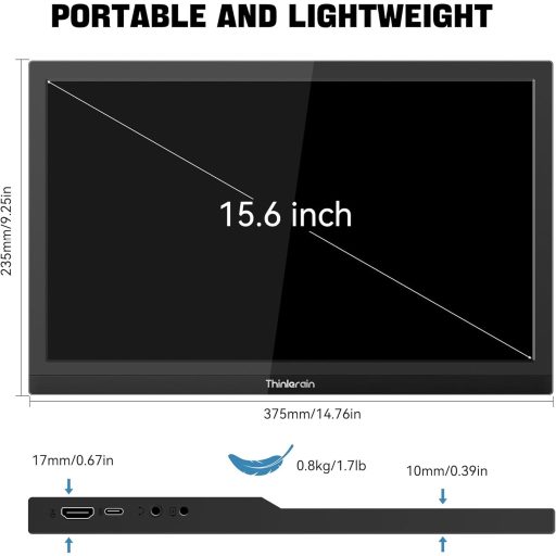 Thinlerain 15,6" Prenosný Monitor FHD 1920x1080 - HDMI, USB-C Pripojenie, Vstavané Reproduktory, Kompatibilný s MacBook, PC, Laptop, Xbox, PS4