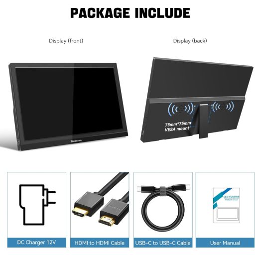 Thinlerain 15,6" Prenosný Monitor FHD 1920x1080 - HDMI, USB-C Pripojenie, Vstavané Reproduktory, Kompatibilný s MacBook, PC, Laptop, Xbox, PS4