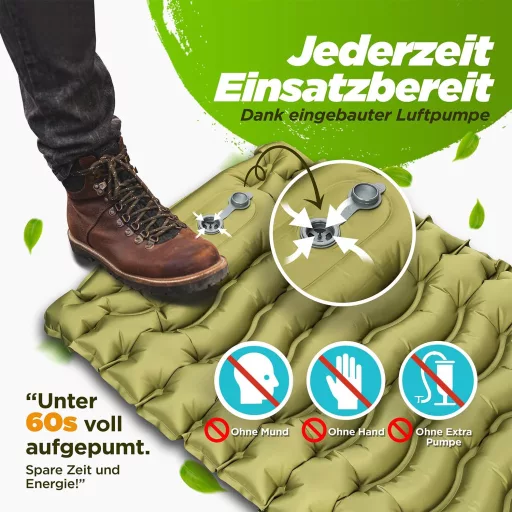 Saltea autogonflabilă Brave Peak, 10 cm grosime, verde - Saltea de camping ușoară și compactă, pentru drumeții și trekking, 190x67 cm