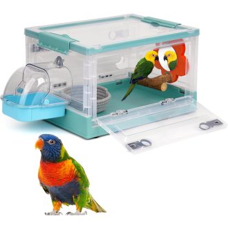   Svauoumu Prijenosna Kutija za Nošenje Ptica - Plavi Putni Kavez za Papige, Tigrice, Papigice - Sklopiv, Prozračan, s Pojilicom i