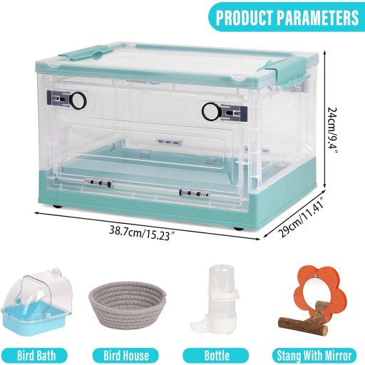 Svauoumu Prijenosna Kutija za Nošenje Ptica - Plavi Putni Kavez za Papige, Tigrice, Papigice - Sklopiv, Prozračan, s Pojilicom i
