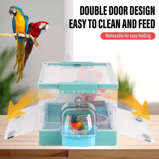 Svauoumu Prijenosna Kutija za Nošenje Ptica - Plavi Putni Kavez za Papige, Tigrice, Papigice - Sklopiv, Prozračan, s Pojilicom i
