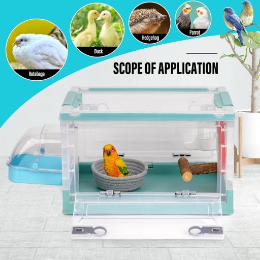 Svauoumu Prijenosna Kutija za Nošenje Ptica - Plavi Putni Kavez za Papige, Tigrice, Papigice - Sklopiv, Prozračan, s Pojilicom i