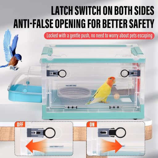 Svauoumu Cușcă Portabilă de Transport Păsări - Albastră, cușcă de călătorie pentru papagali, peruşi, canari - Pliabilă, ventilată, cu adăpător și