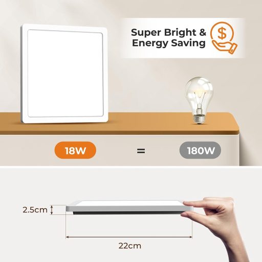BLNAN 2 db Ultravékony LED Mennyezeti Lámpa 18W - 1800lm Háttérvilágítású Panel 3 Színhőmérséklettel, 22cm, Fürdőszobába, Konyhába