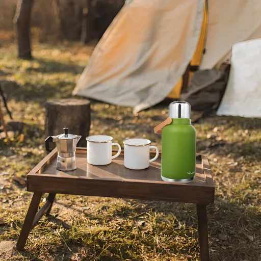 RYACO Sticlă termică de apă 1.2L din oțel inoxidabil, fără BPA, cu curea - verde