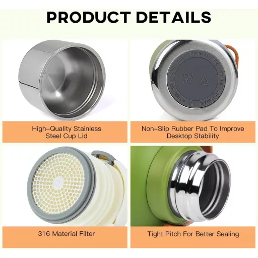 RYACO 1.2L rozsdamentes acél termikus vizes palack, BPA mentes, szíjjal - zöld