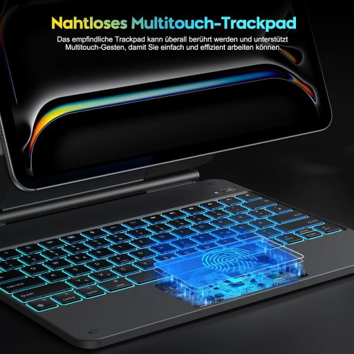 OMOTON iPad Pro 13 M4 Bluetooth Billentyűzet Tok Trackpad-dal, QWERTZ DE Layout, Fekete