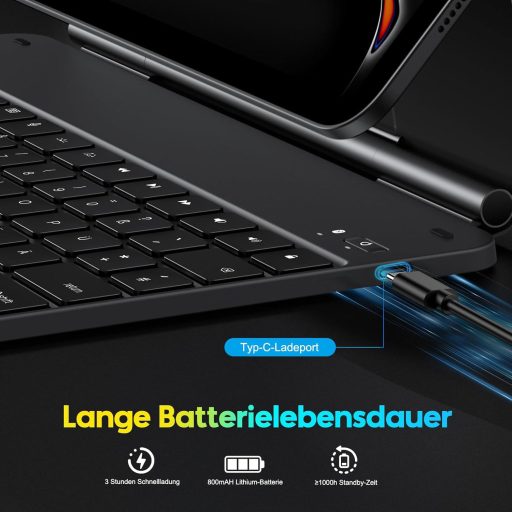 OMOTON iPad Pro 13 M4 Bluetooth Billentyűzet Tok Trackpad-dal, QWERTZ DE Layout, Fekete