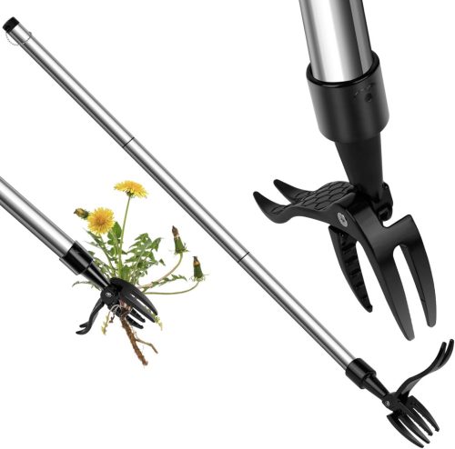 OFFCUP Instrument de grădinărit pentru îndepărtat buruieni în picioare, 100 cm - Extractor de rădăcini cu 4 gheare și pedală, pentru îndepărtarea păpădiilor și a buruienilor
