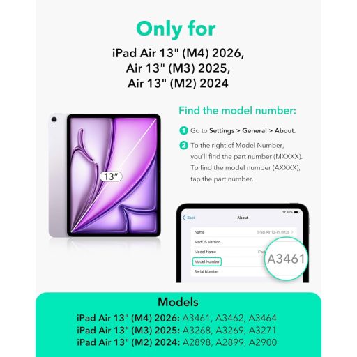 ESR iPad Air 13" M4/M3/M2 Forgó Tok Mágneses Borítóval, 9 Állási Szög, Titán