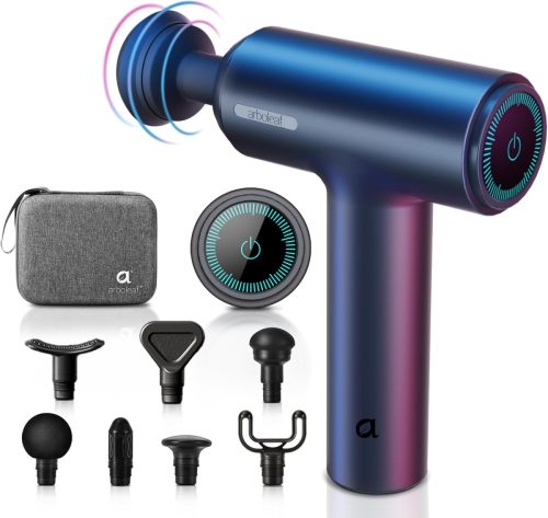 Pistol de masaj muscular profund arboleaf cu amplitudine de 10mm - Motor puternic de 60W, ecran tactil LED, 6 trepte de viteză, 7 capete de masaj, încărcare rapidă USB-C
