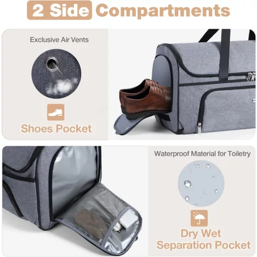 Lekespring Kerekes Öltönytáska Utazáshoz, Átalakítható Hétvégi Táska, Nagy Kézipoggyász Ruhatáska, Szürke