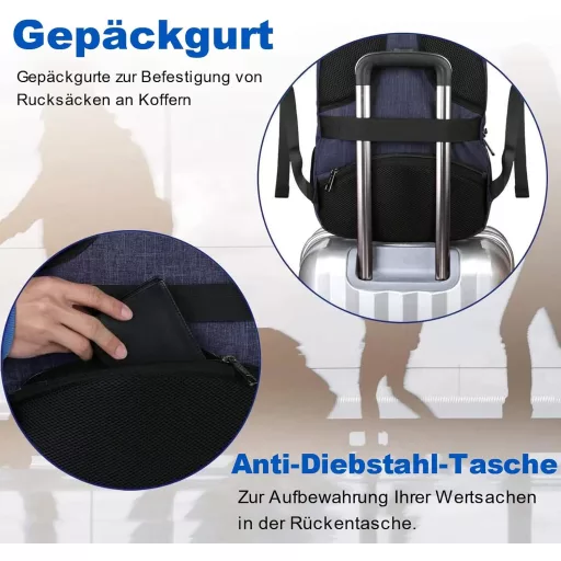 MATEIN 17.3 Colos Laptop Hátizsák USB Töltőporttal Vízálló Antitolvaj Férfi Női Utazási Iskolatáska Sötétkék