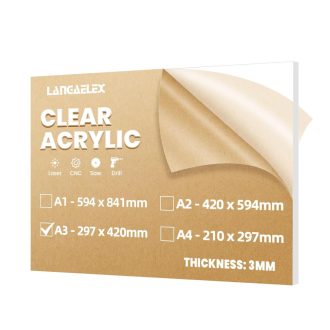   Langaelex Akril üveg lap 3mm A3 méret átlátszó lézervágáshoz és kézműves projektekhez