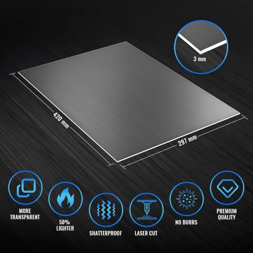 Langaelex Akril üveg lap 3mm A3 méret átlátszó lézervágáshoz és kézműves projektekhez