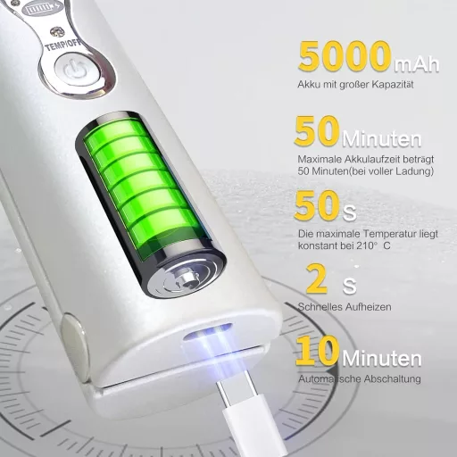 ADOBIRD Ondulator și Placă de Păr Wireless 2in1 - Baterie 5000 mAh, Plăci Titan, 3 Trepte de Temperatură, Încălzire Rapidă, Pentru Călătorii, Alb