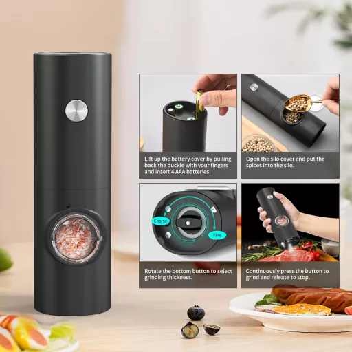 CIRCLE JOY Elektromos Só és Borsőrlő Szett 2 db LED Világítással Állítható Finomságú Fűszermalom
