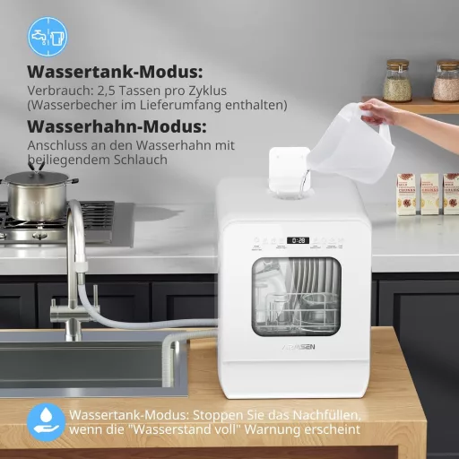 AIRMSEN Asztali Mosogatógép Mini 37x50cm Víztartállyal 9 Program 360° Permetezés Fehér