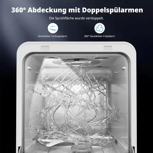 AIRMSEN Asztali Mosogatógép Mini 37x50cm Víztartállyal 9 Program 360° Permetezés Fehér