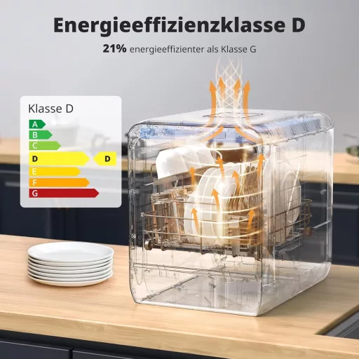 AIRMSEN Asztali Mosogatógép Mini 37x50cm Víztartállyal 9 Program 360° Permetezés Fehér