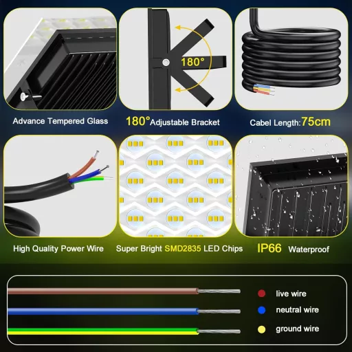 Viugreum 2 db 100W LED reflektor mozgásérzékelővel, 10000 lm, IP66 vízálló kültéri lámpa
