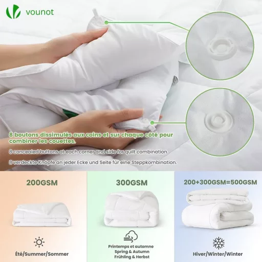 VOUNOT 3 az 1-ben 13.5 Tog Paplan 200x200 cm Fehér Téli Paplanhuzat Puha Mikroszál - 200x200 cm, 4 Seasons Duvet