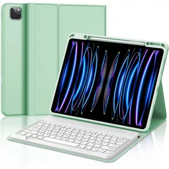   JADEMALL iPad Pro 12,9" Bluetooth Billentyűzet Tok AZERTY Francia Világoszöld