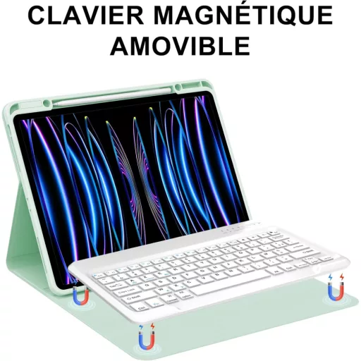 JADEMALL iPad Pro 12,9" Bluetooth Billentyűzet Tok AZERTY Francia Világoszöld