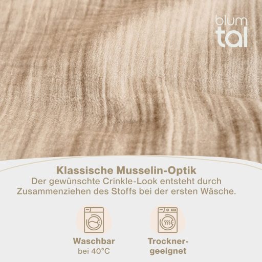 Bavlnené mušelínové posteľné obliečky Blumtal 155x220 cm + 80x80 cm, sivohnedá (taupe), certifikát Oeko-Tex