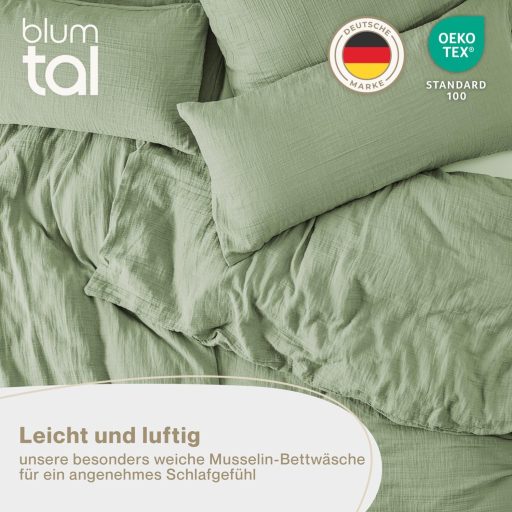 Blumtal Muslin Pamut Ágyneműhuzat 155x220 cm + Párnahuzat 80x80 cm Zöld