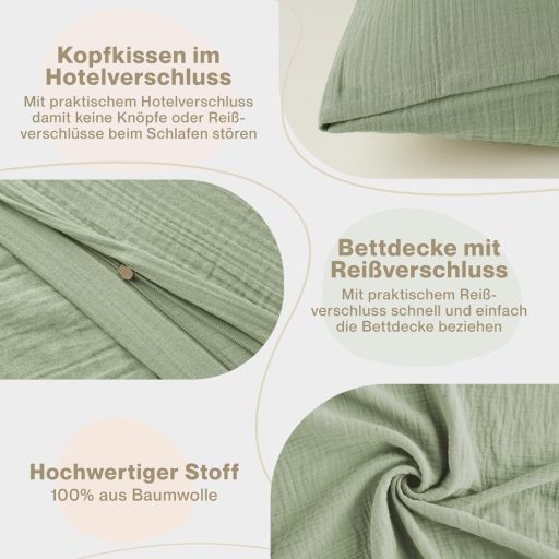 Blumtal Muslin Pamut Ágyneműhuzat 155x220 cm + Párnahuzat 80x80 cm Zöld