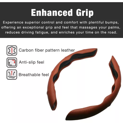 BROVACS Poťah na volant s karbónovým vzorom, univerzálny, protišmykový, tvar O/D, 35,6 – 40,6 cm, svetlohnedý