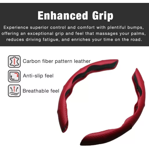 BROVACS Szénszálas Kormánykover Piros Univerzális 36-41cm Anti-slip PU Bőr