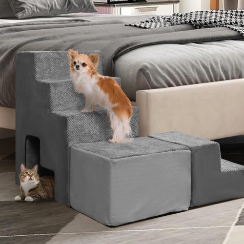 LitaiL Kutya Lépcső 60 cm Magas - Többcélú, Csúszásmentes Hab Kisállat Lépcső Ágyhoz, Boxspring Ágyhoz - Kutyáknak, Macskáknak