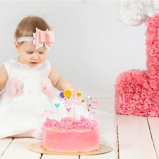 Koboko Set ukrasa za rođendansku tortu - Ružičasti natpis "Happy Birthday", zastavice u obliku srca - Za dječake i djevojčice - Dječji rođendan T