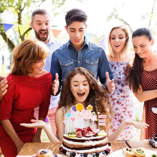 Koboko Set ukrasa za rođendansku tortu - Ružičasti natpis "Happy Birthday", zastavice u obliku srca - Za dječake i djevojčice - Dječji rođendan T