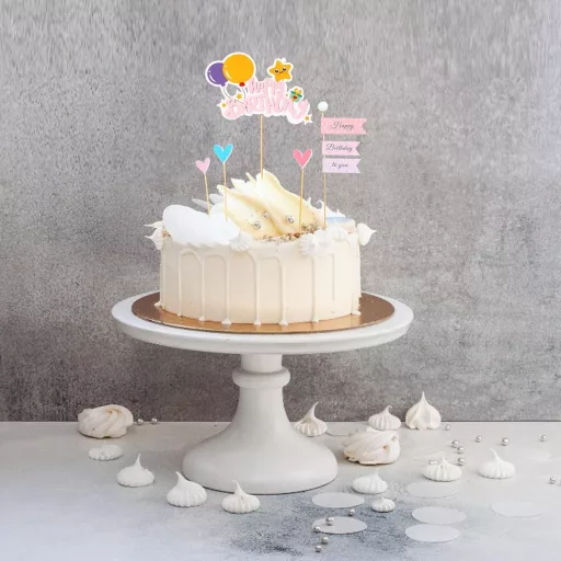 Koboko Set ukrasa za rođendansku tortu - Ružičasti natpis "Happy Birthday", zastavice u obliku srca - Za dječake i djevojčice - Dječji rođendan T